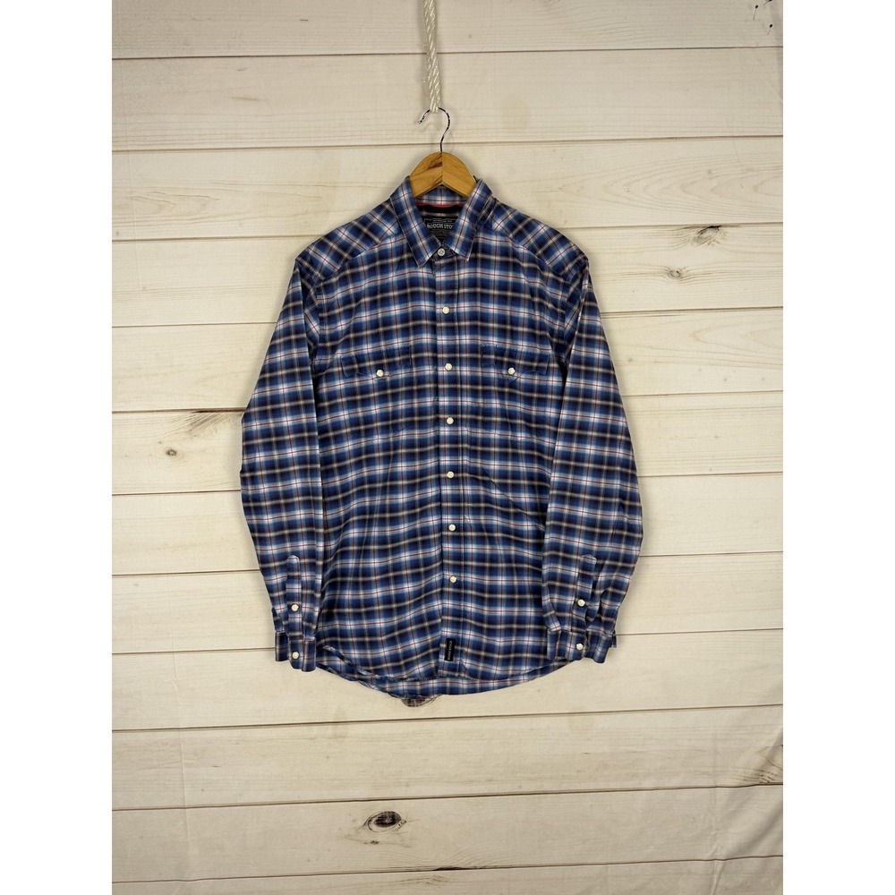 Rough Stock Panhandle Shirt Mens Large Blue Plaid Western Snap Long Sleeve